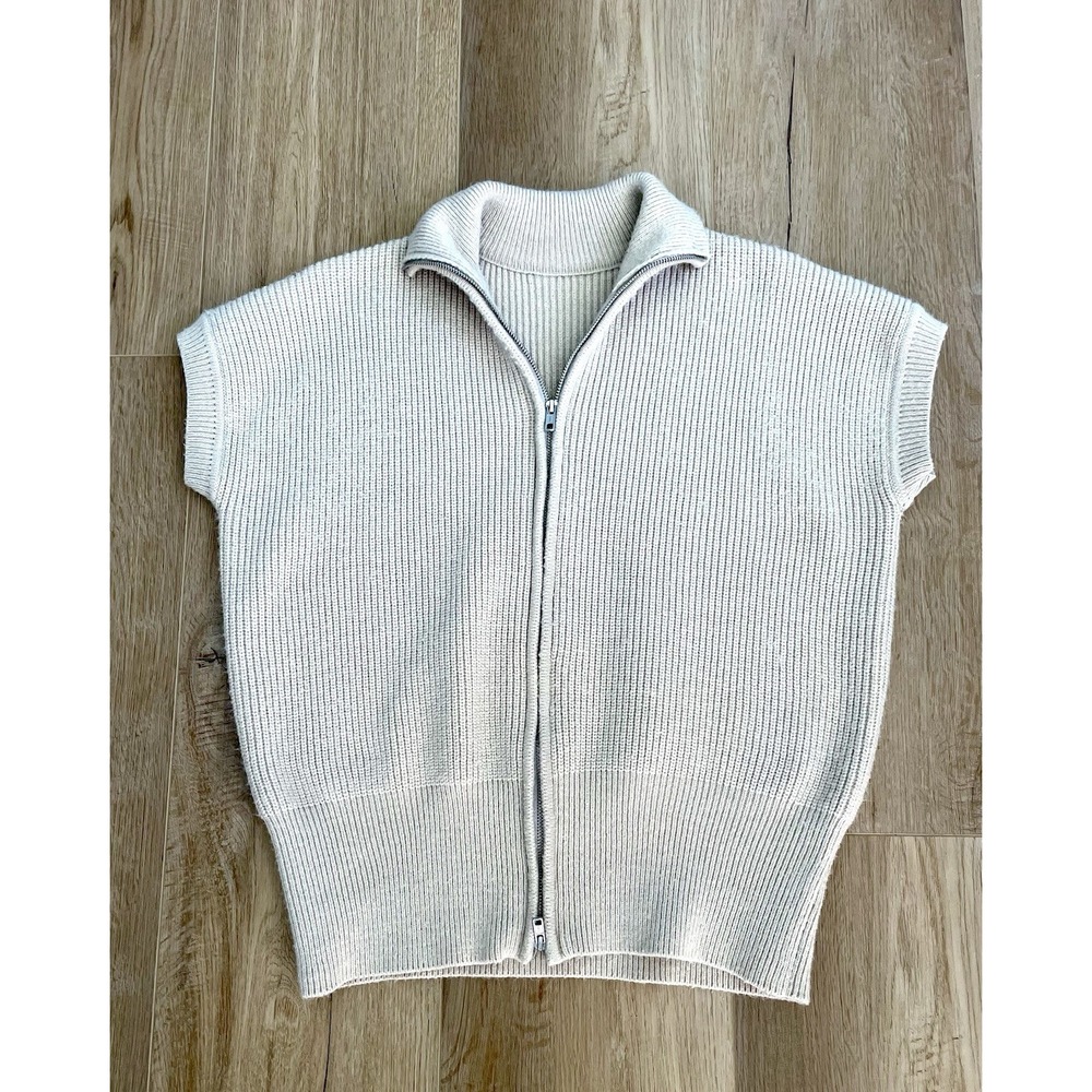Dazy-Less Oversized Women's Double Zip Ribbed Knit Sweater Vest Cream Size M